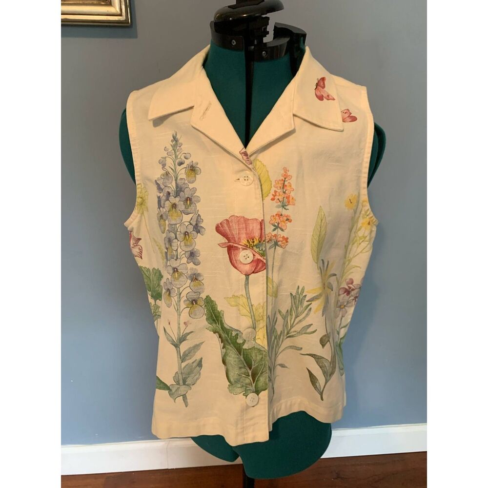 Orvis Vintage 100% Cotton Sleeveless Floral Garden Vest, size S